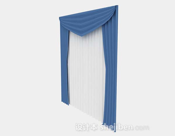 设计本蓝色清新窗帘3d模型下载