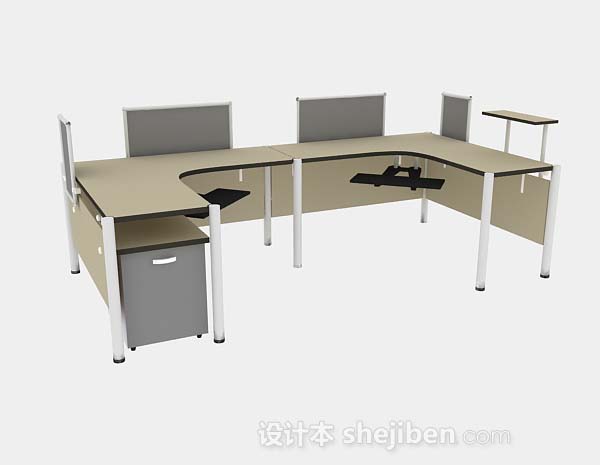 免费棕色办公桌3d模型下载