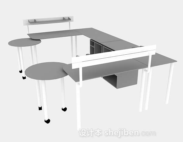 免费灰色简约办公桌3d模型下载