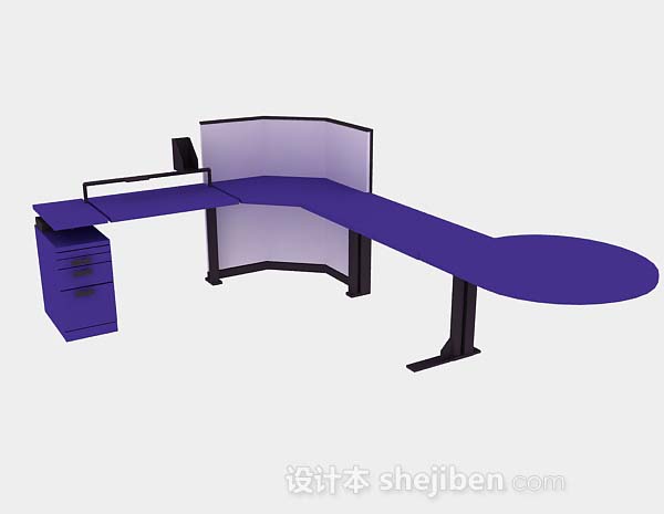 现代风格蓝色办公桌3d模型下载
