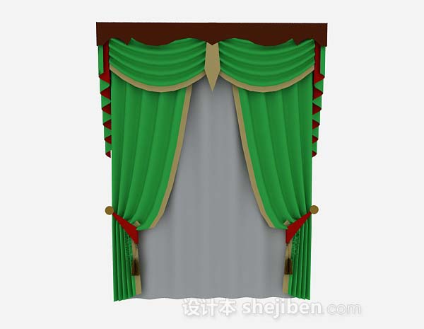 家居绿色窗帘3d模型下载