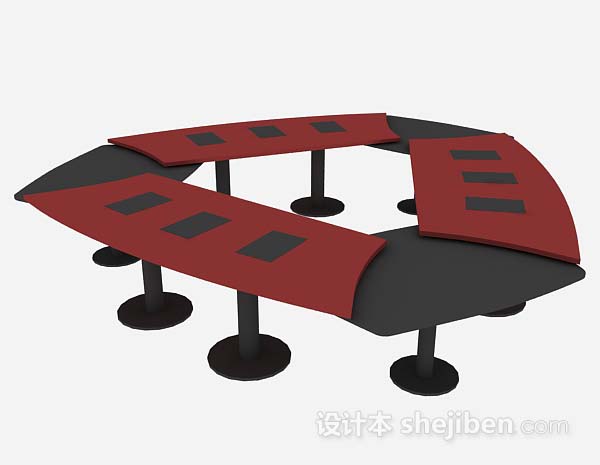 免费红色会议桌3d模型下载