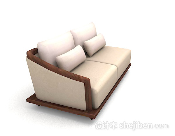 设计本简约米黄色双人沙发3d模型下载