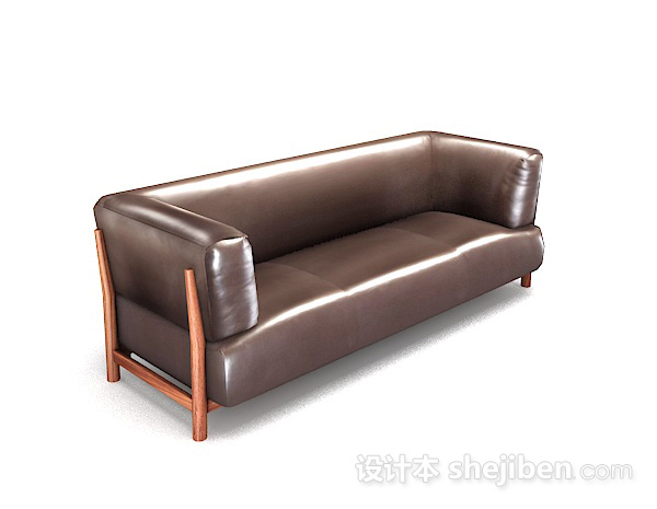 设计本美式棕色简约木质多人沙发3d模型下载