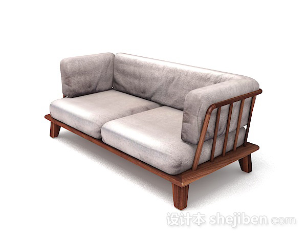 免费灰色木质双人沙发3d模型下载