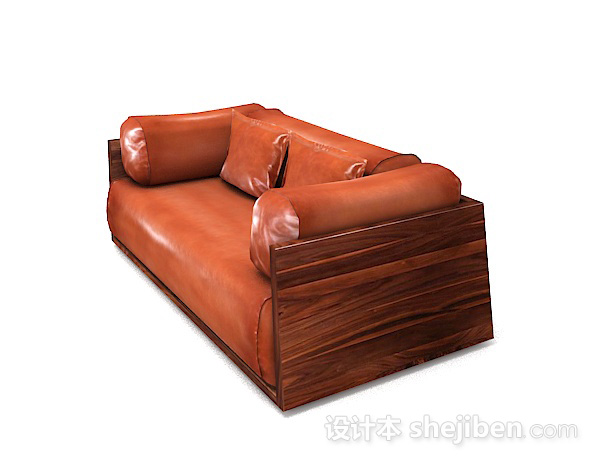 免费棕色皮质双人沙发3d模型下载