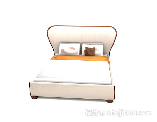 现代风格简约白色双人床3d模型下载