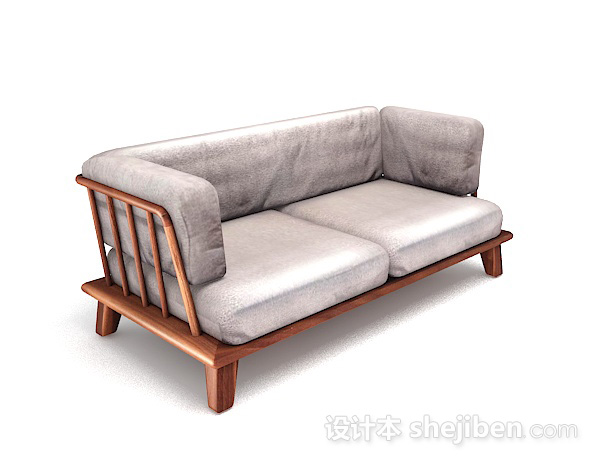 设计本灰色木质双人沙发3d模型下载