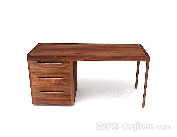 现代风格木质棕色简单书桌3d模型下载