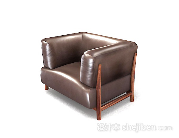 免费美式棕色单人沙发3d模型下载