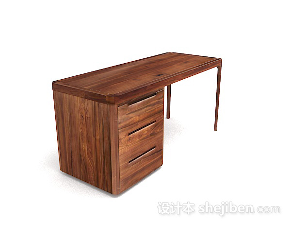 设计本木质棕色简单书桌3d模型下载