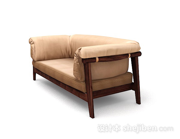免费木质棕黄色双人沙发3d模型下载