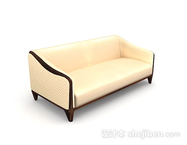 设计本黄色简约木质双人沙发3d模型下载