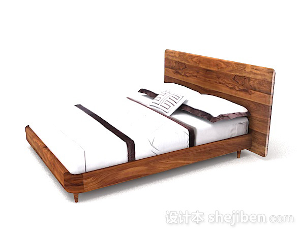 免费木质简约白色双人床3d模型下载