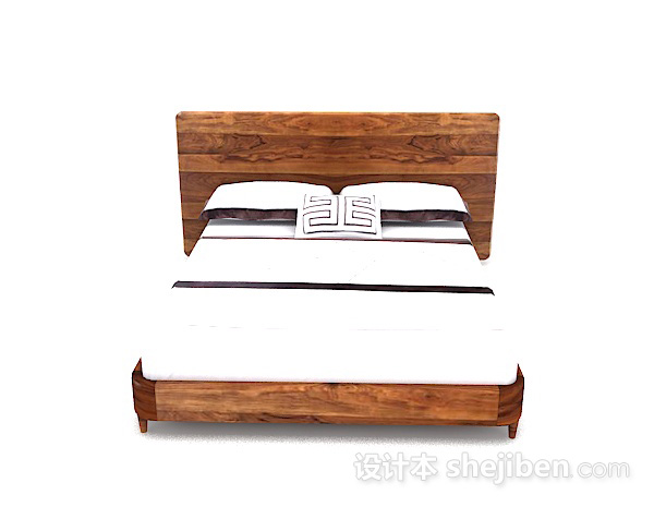 现代风格木质简约白色双人床3d模型下载