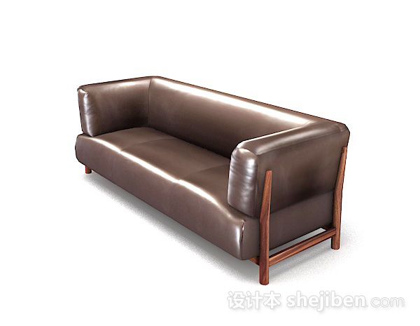 免费美式棕色简约木质多人沙发3d模型下载