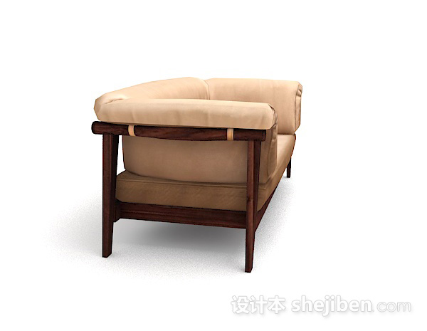 设计本木质棕黄色双人沙发3d模型下载