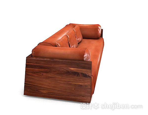 设计本皮质棕色多人沙发3d模型下载