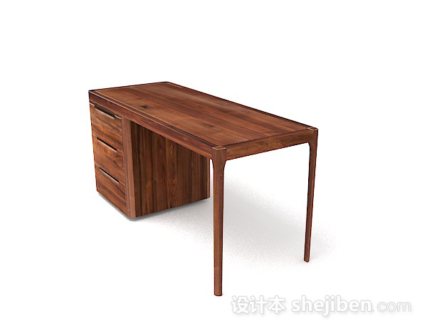 免费木质棕色简单书桌3d模型下载
