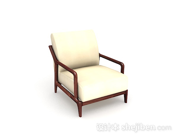 木质米白色单人沙发3d模型下载