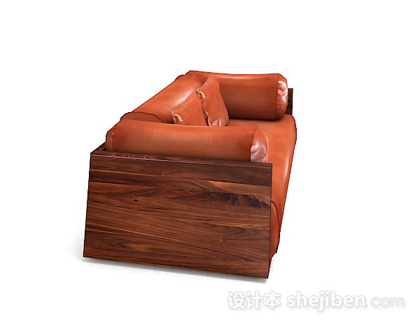 设计本棕色皮质双人沙发3d模型下载
