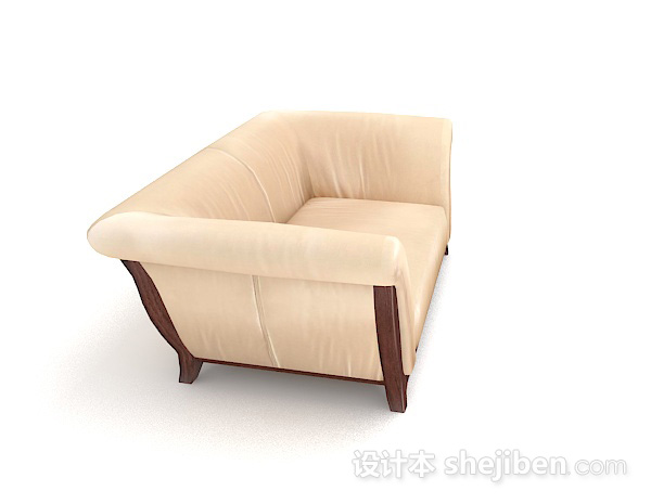 设计本黄色木质简单双人沙发3d模型下载