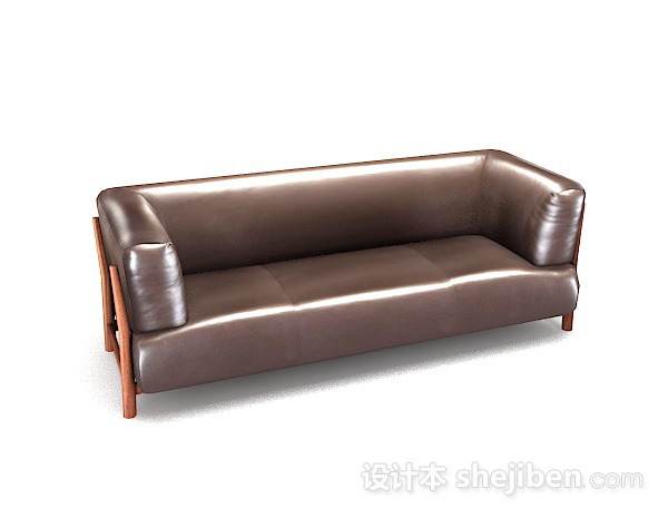 美式棕色简约木质多人沙发3d模型下载