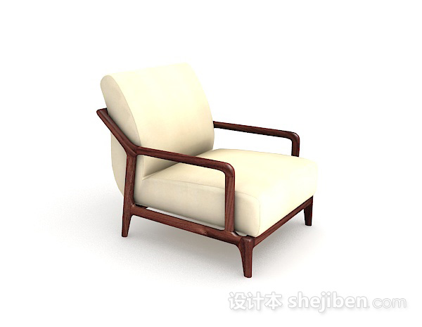 设计本木质米白色单人沙发3d模型下载