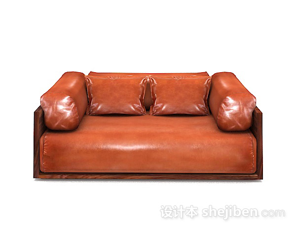 现代风格棕色皮质双人沙发3d模型下载