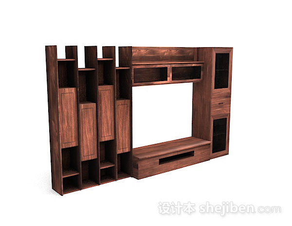 设计本木质棕色家居电视柜3d模型下载