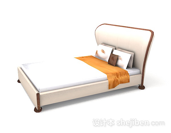 免费简约白色双人床3d模型下载