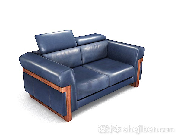 设计本美式蓝色家居木质双人沙发3d模型下载