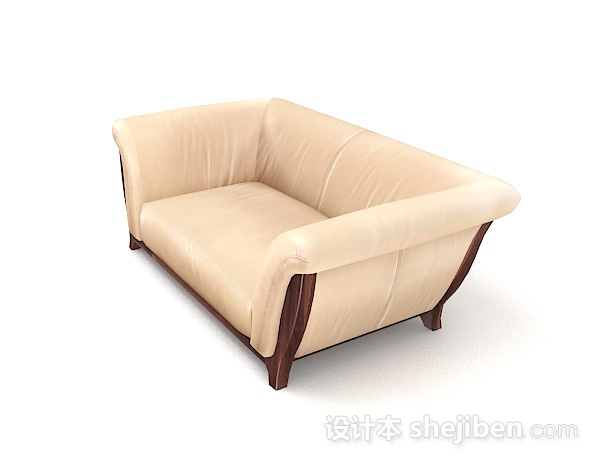 免费黄色木质简单双人沙发3d模型下载