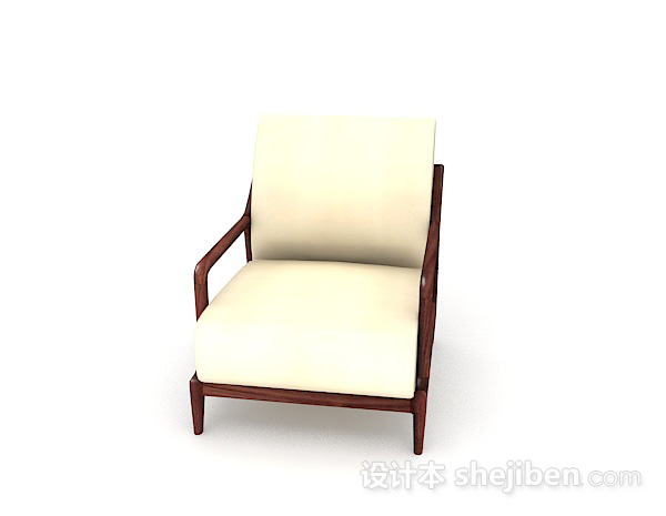 现代风格木质米白色单人沙发3d模型下载