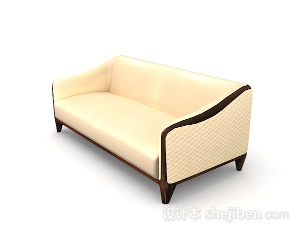 免费黄色简约木质双人沙发3d模型下载