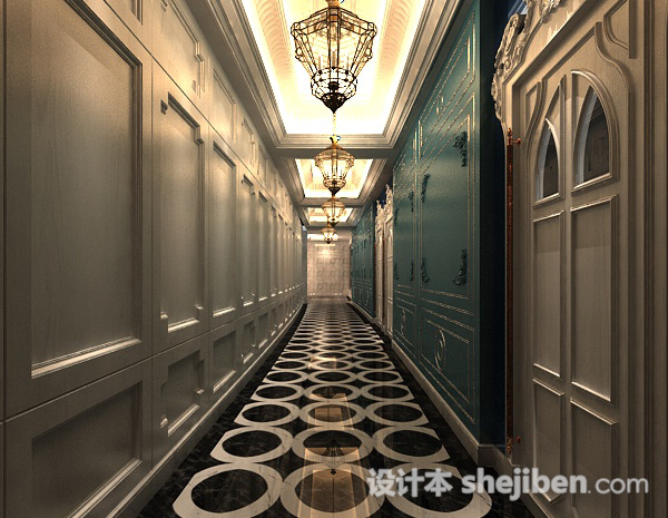欧式酒店走廊3d模型下载