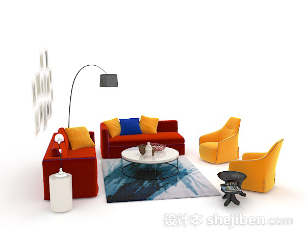 设计本现代个性彩色组合沙发3d模型下载