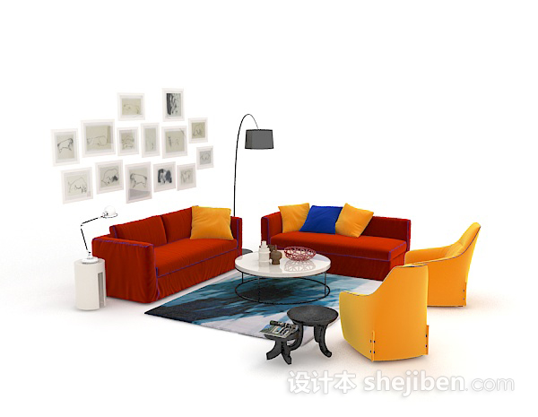 免费现代个性彩色组合沙发3d模型下载