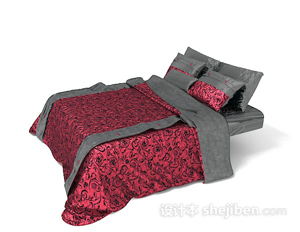 现代风格红色双人床3d模型下载