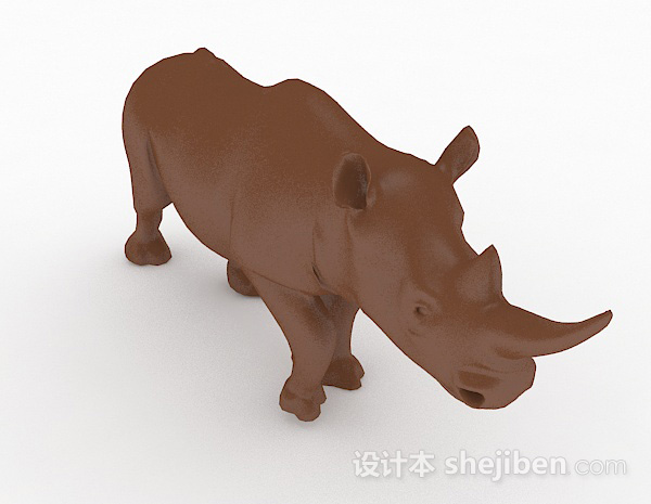 棕色陶瓷犀牛摆件3d模型下载