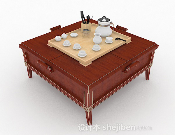 新中式木质棕色茶几3d模型下载