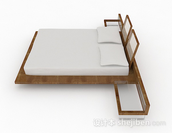 设计本榻榻米木质双人床3d模型下载