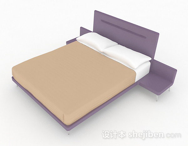 免费紫色简约双人床3d模型下载