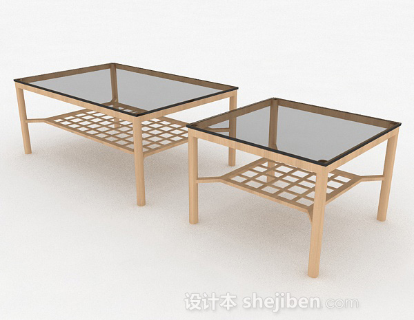 现代风格方形玻璃茶几组合3d模型下载