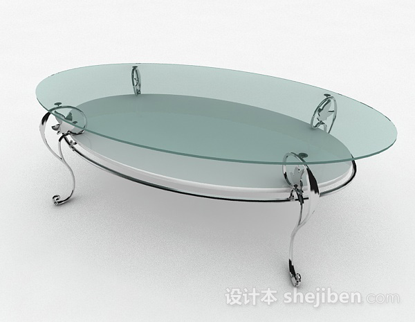 免费椭圆形灰色玻璃茶几3d模型下载