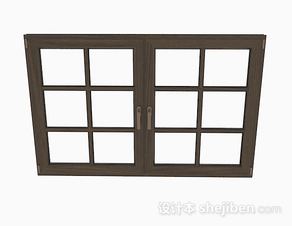 现代风格现代风格棕色木质双门平开窗3d模型下载
