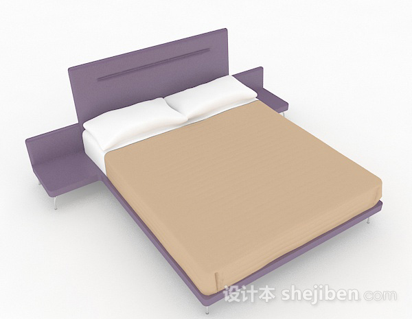 紫色简约双人床3d模型下载