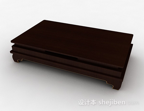 设计本长方形木质棕色茶几3d模型下载