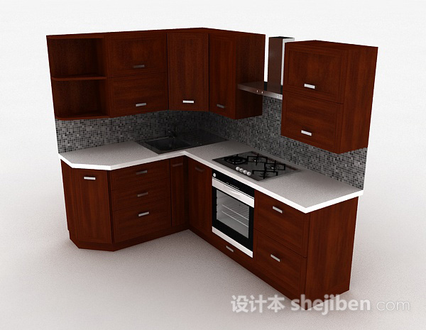 设计本现代L式木质整体橱柜3d模型下载