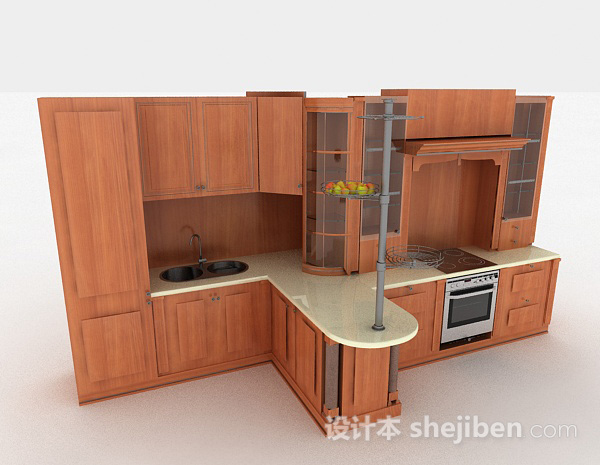 现代风格现代风格上下式一体木质整体橱柜3d模型下载